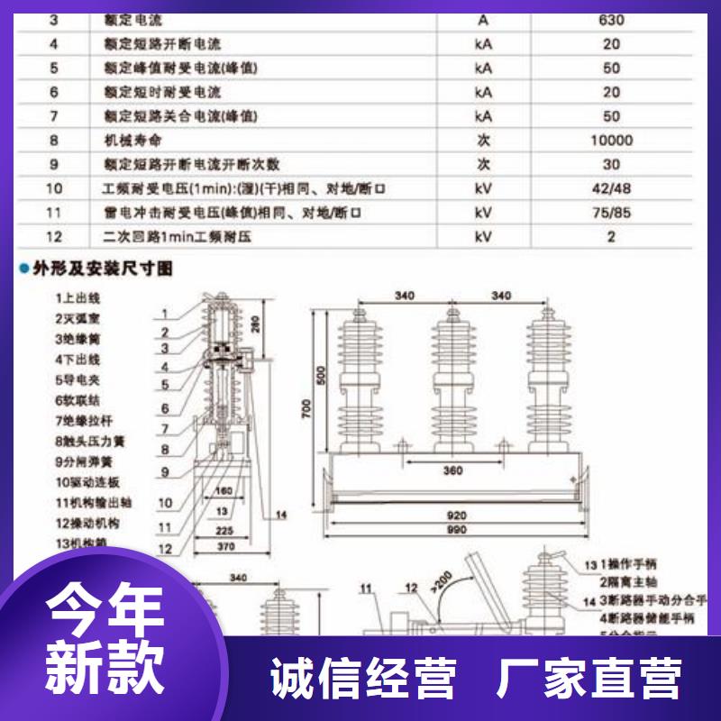 ZN63A-12/1000-20户内真空断路器固定式